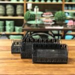 BANDEJA MADEIRA E FERRO RETANGULAR ALÇA FINA