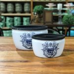 Cachepot oval Brasão azul ceramica