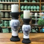 Castiçal brasão azul ceramica