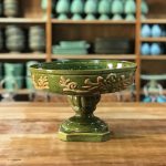 Fruteira arabesco cerâmica verde musgo