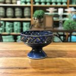 Fruteira baixa trançada cerâmica azul