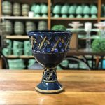 Fruteira alta trançada cerâmica azul