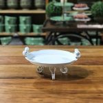 Prato com pe ferro 02 passaros branco