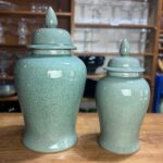 Pote com tampa verde ceramica 61 cm
