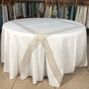 Toalha de mesa linho redonda 3m bege e branco