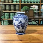 Vaso baixo porcelana azul e branca