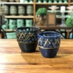 Vaso trançado cerâmica azul P