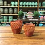 Vaso trançado cerâmica goiaba