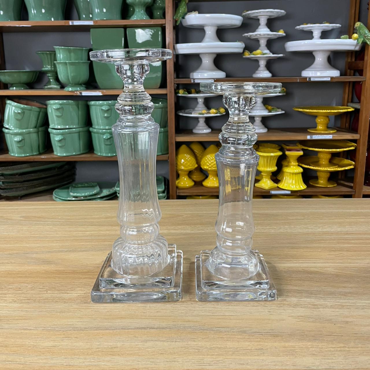 Castiçal vidro base quadrada