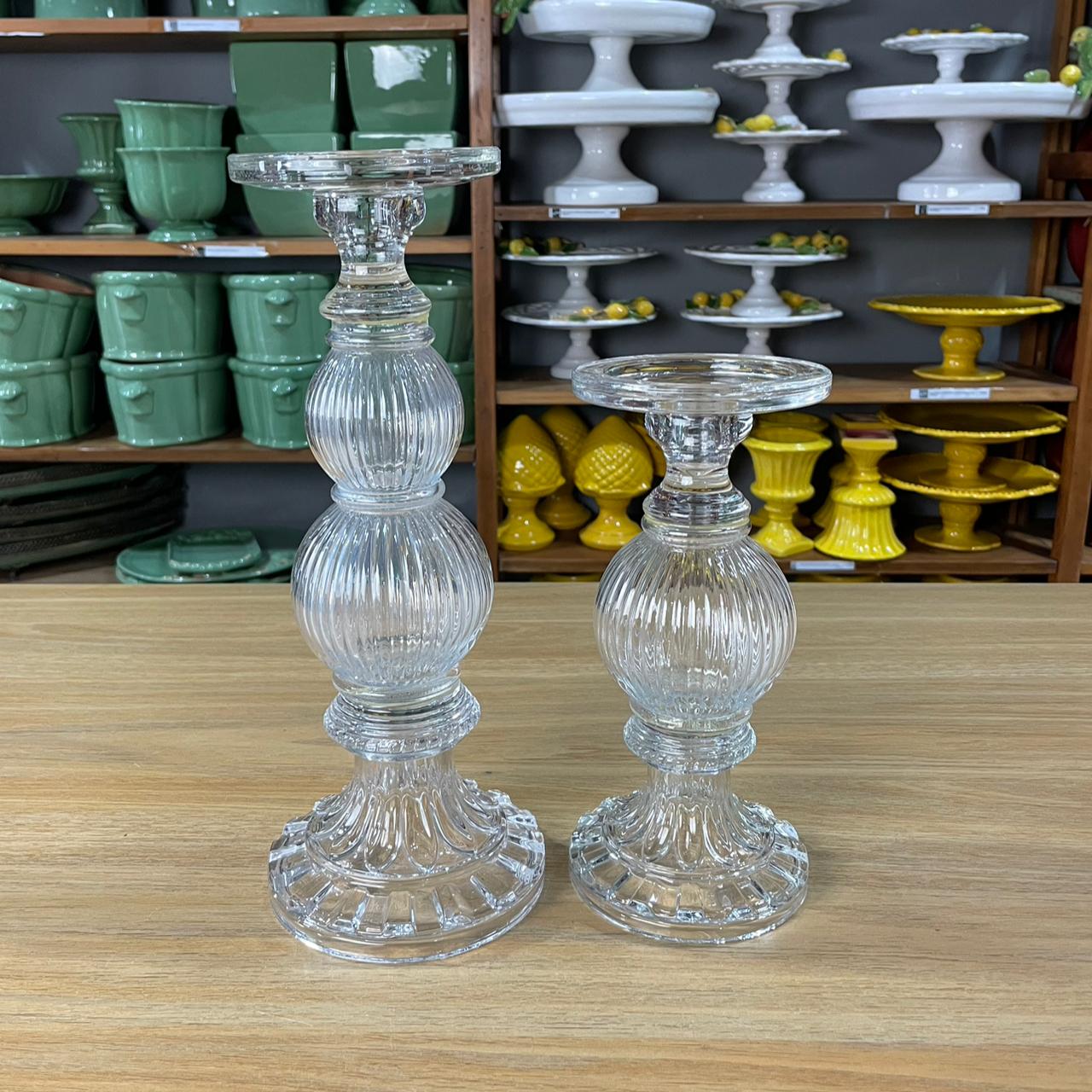 Castiçal vidro base redonda