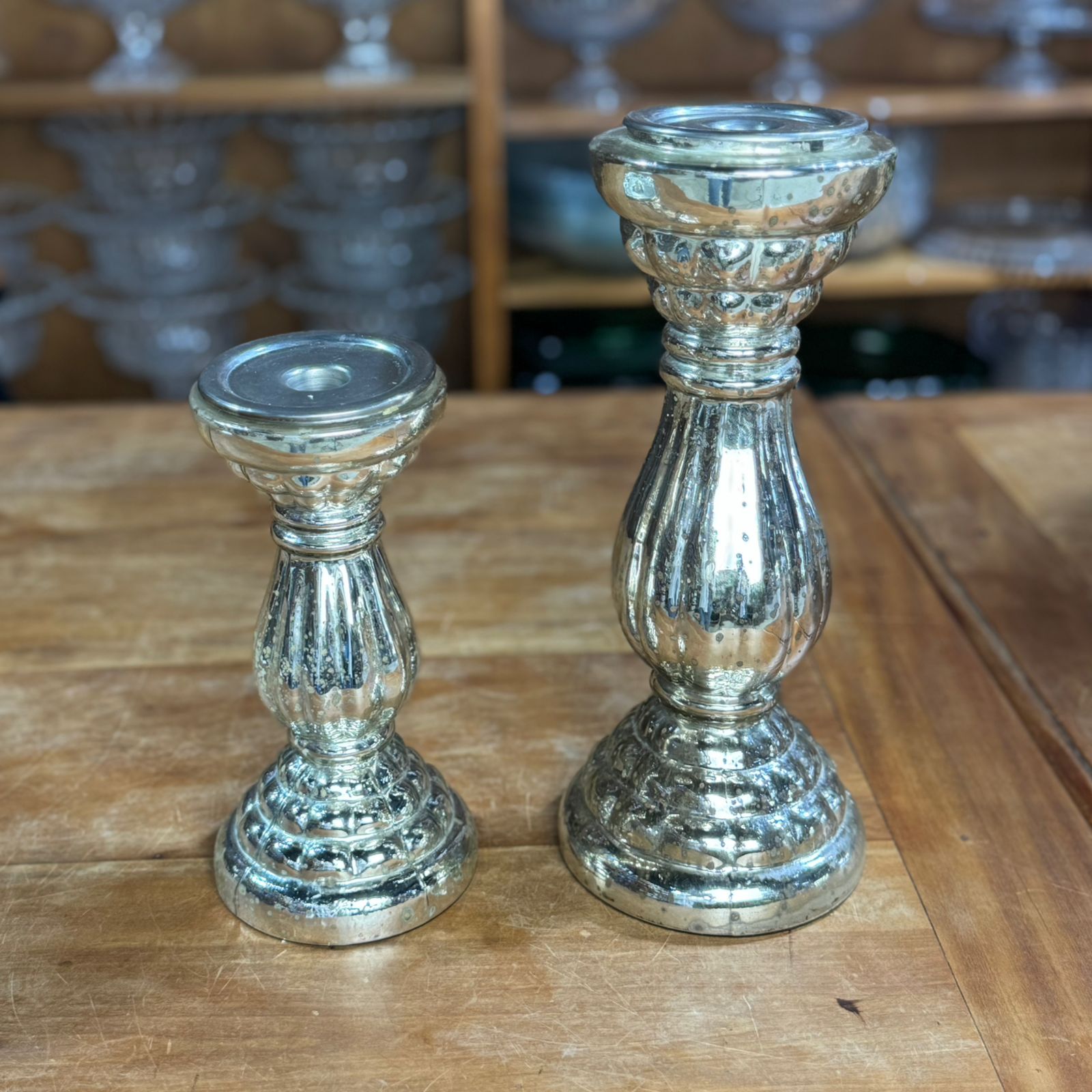 Castiçal alto vidro envelhecido 2015