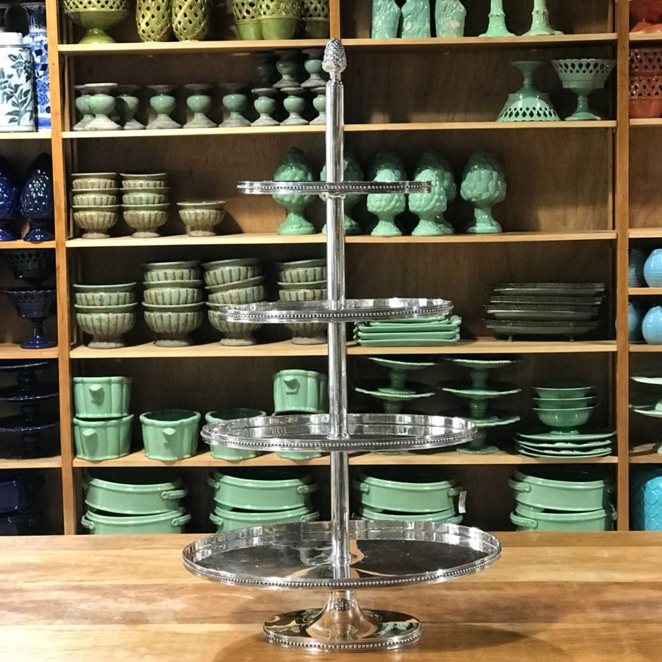 Porta-doces 04 andares oval prata