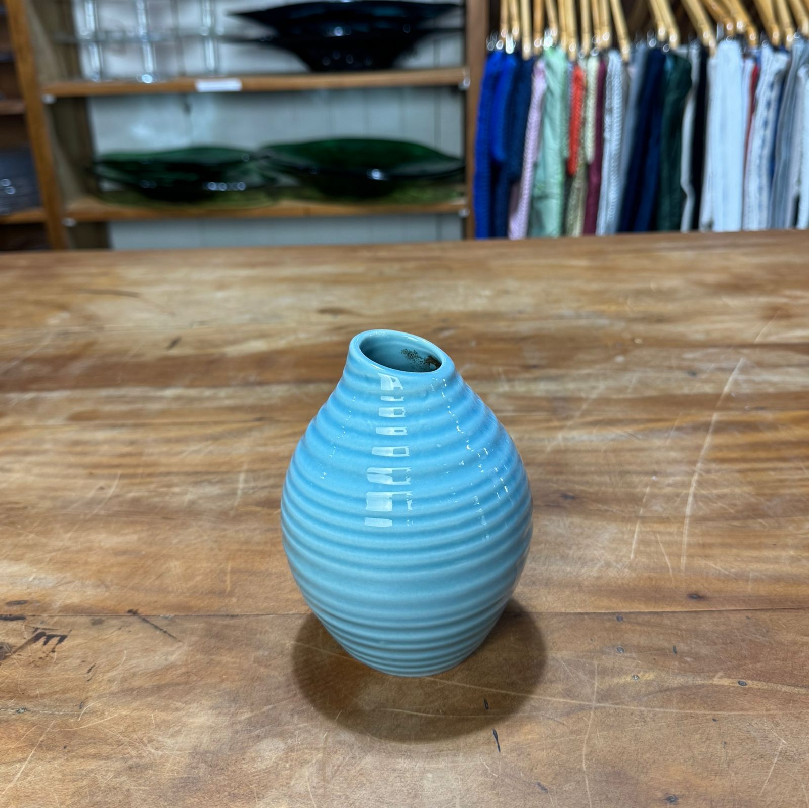 Mini vaso ceramica azul friso horizontal