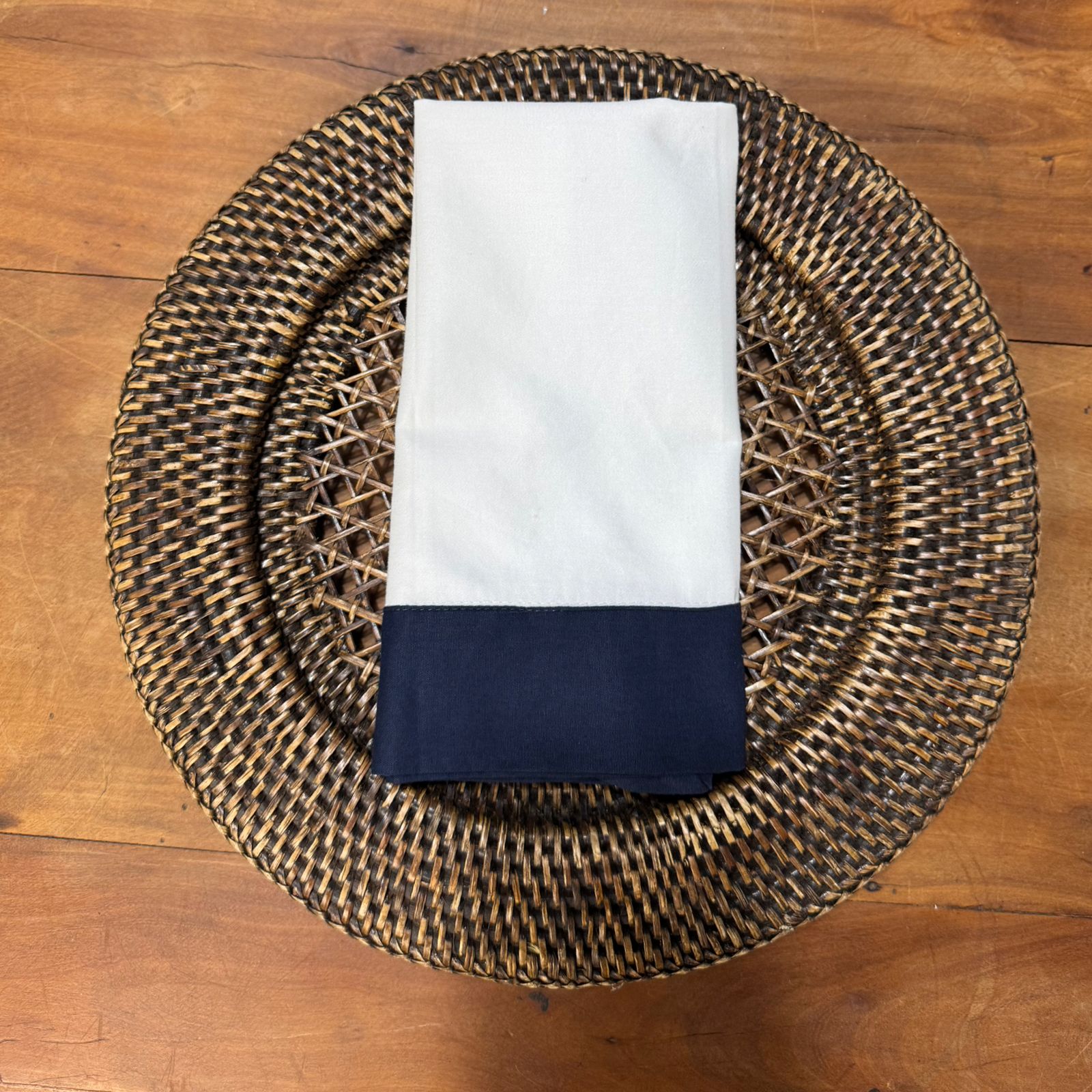 Guardanapo Percal Branco com Barra Azul