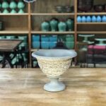 Fruteira cerâmica bege c/ fibra