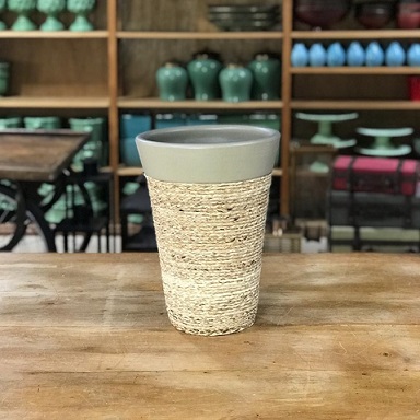 Vaso alto cerâmica bege c/ fibra