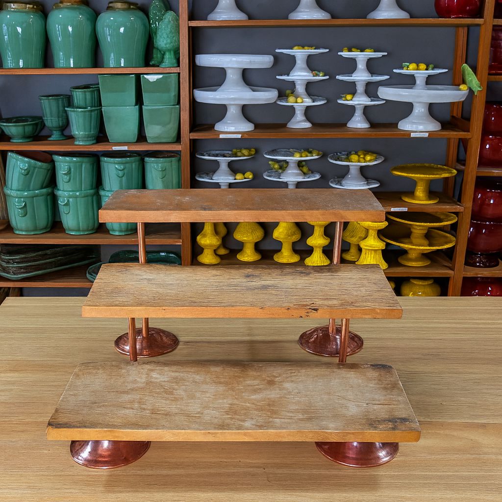 Mini mesa retangular madeira e cobre