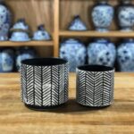 Cachepot cerâmica preto e branco