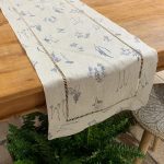 Caminho de mesa linho bege flores marinho