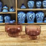 Bowl com suporte vidro rosa