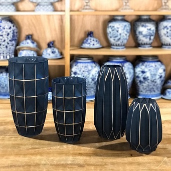 Vaso vidro azul e ouro