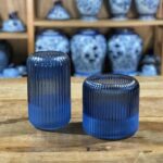 Vaso vidro azul frisos