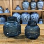 Vaso vidro azul lapidado