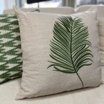 Almofada linho bordado folha oliva
