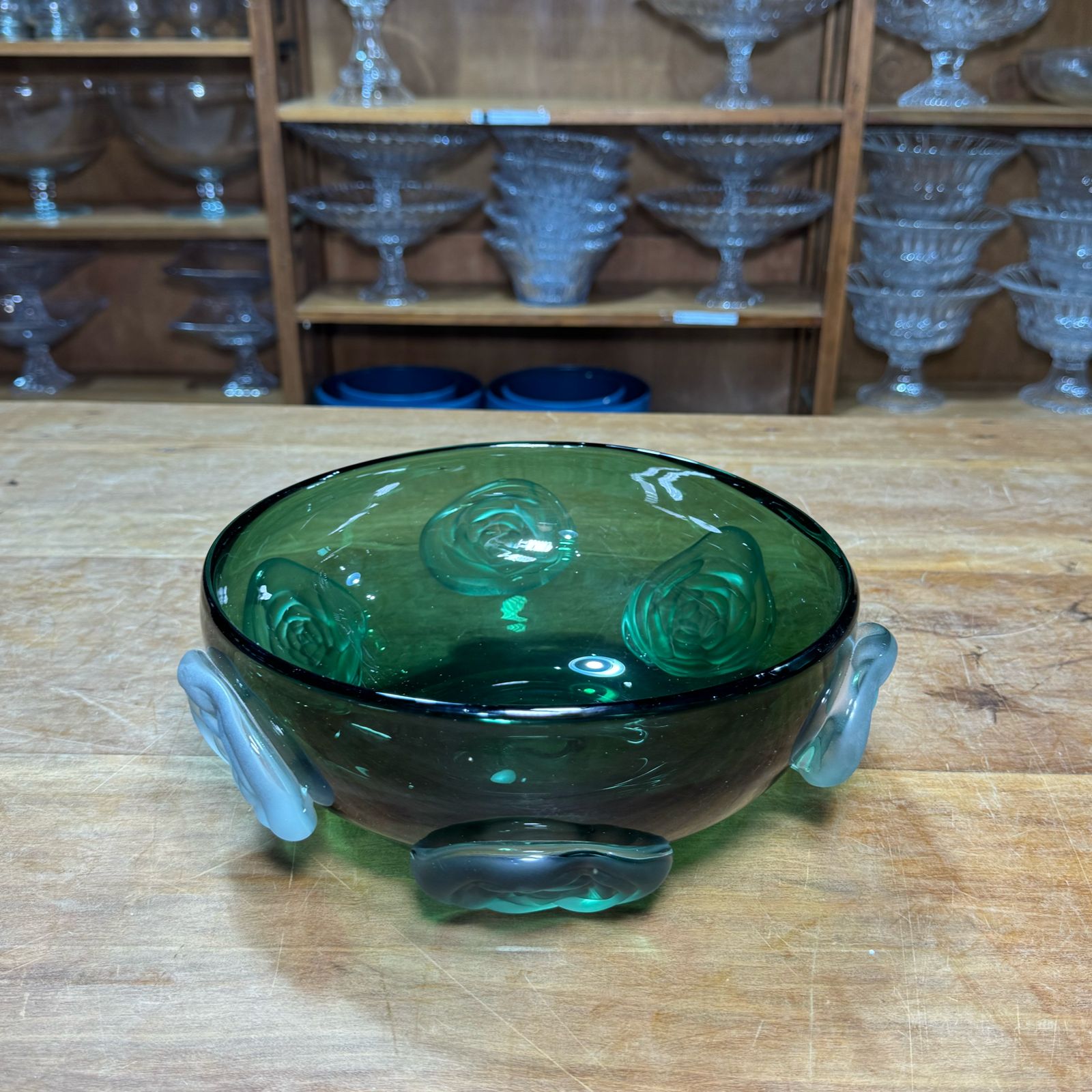 BOWL VIDRO VERDE COM FLORES