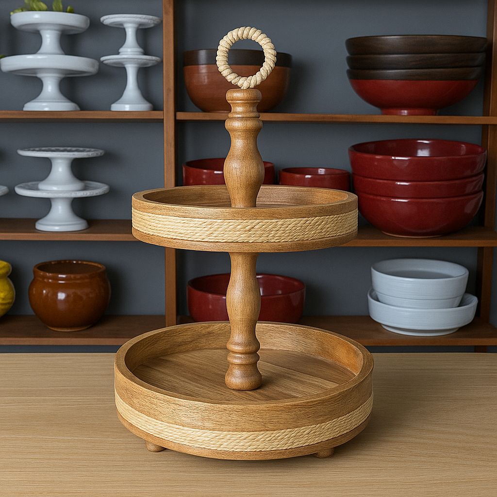 PORTA DOCE 2 ANDARES MADEIRA E CORDA